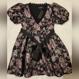 Widow Dolls Kill Black Pink Goth Babydoll Floral Brocade Dress